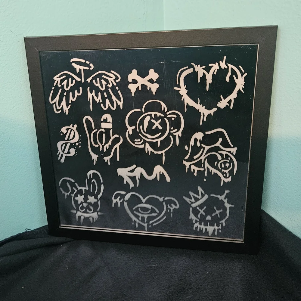 Black and Silver Graphic Art Mirror